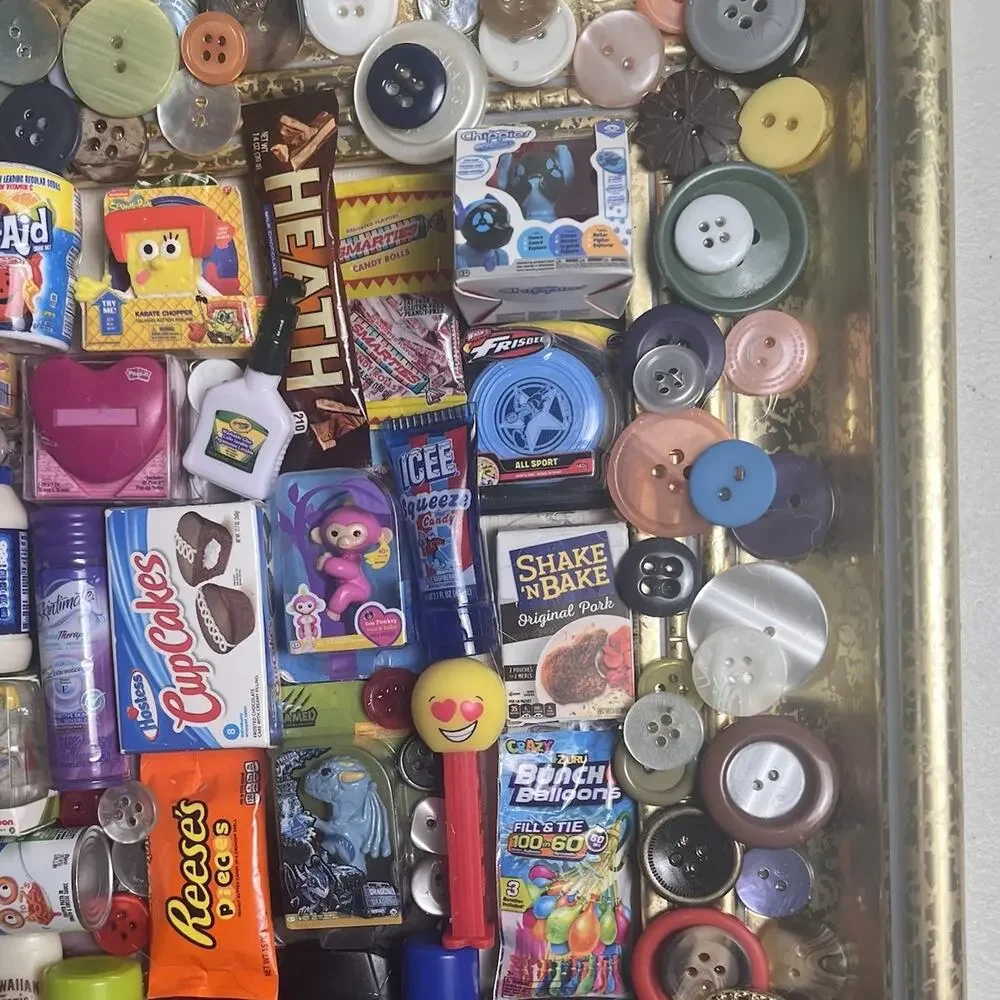 Mini Brands Food Toy Art Collage Framed Handmade Unique Decor Miniatures OOAK